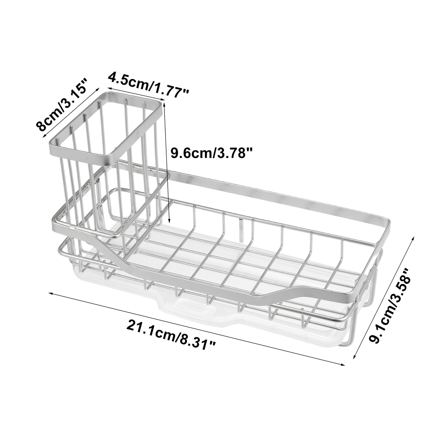 Stainless Steel Sink Caddy Organizer Brush Holder for Bathroom 8.31"x3.58"x2.36" Silver Tone