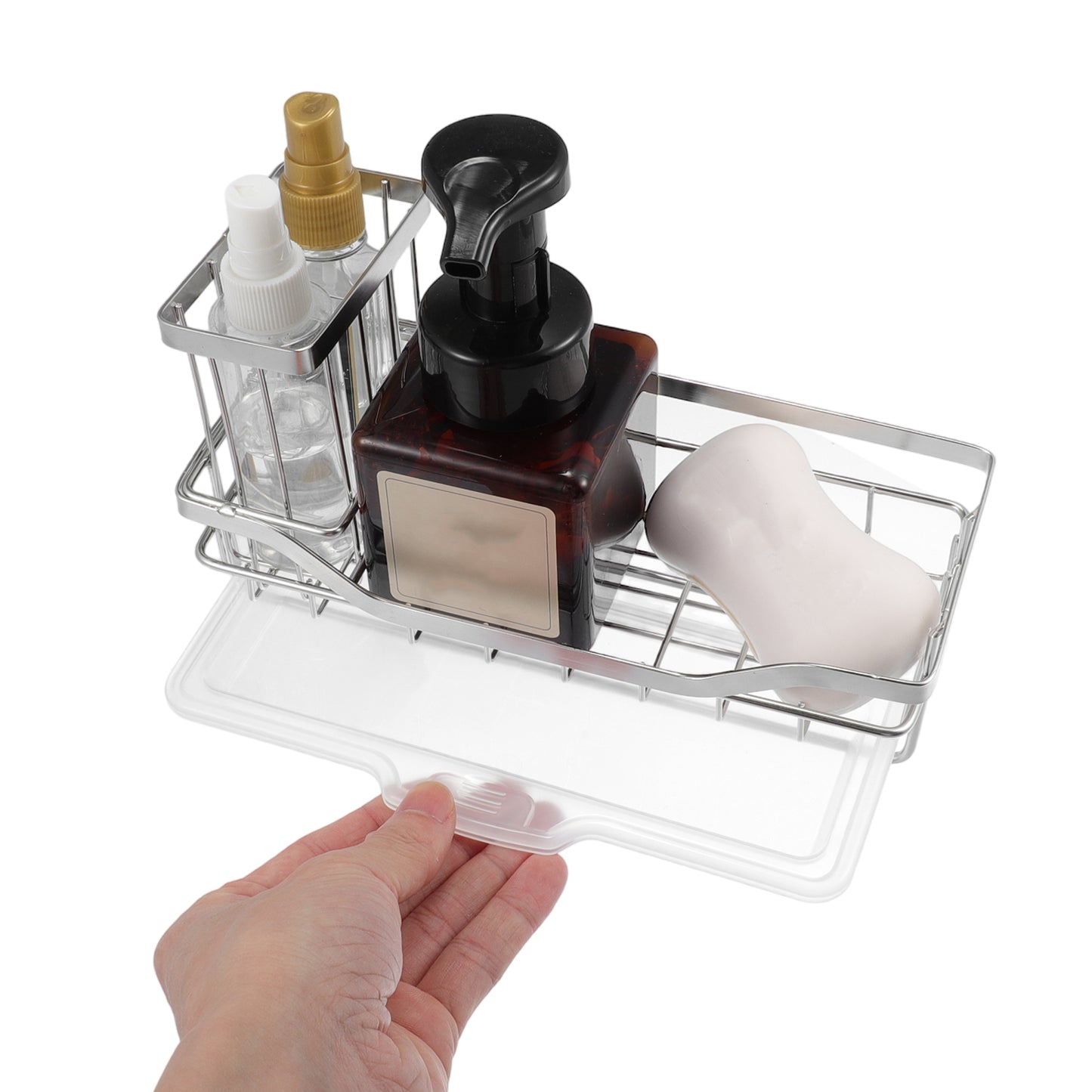 Stainless Steel Sink Caddy Organizer Brush Holder for Bathroom 8.31"x3.58"x2.36" Silver Tone