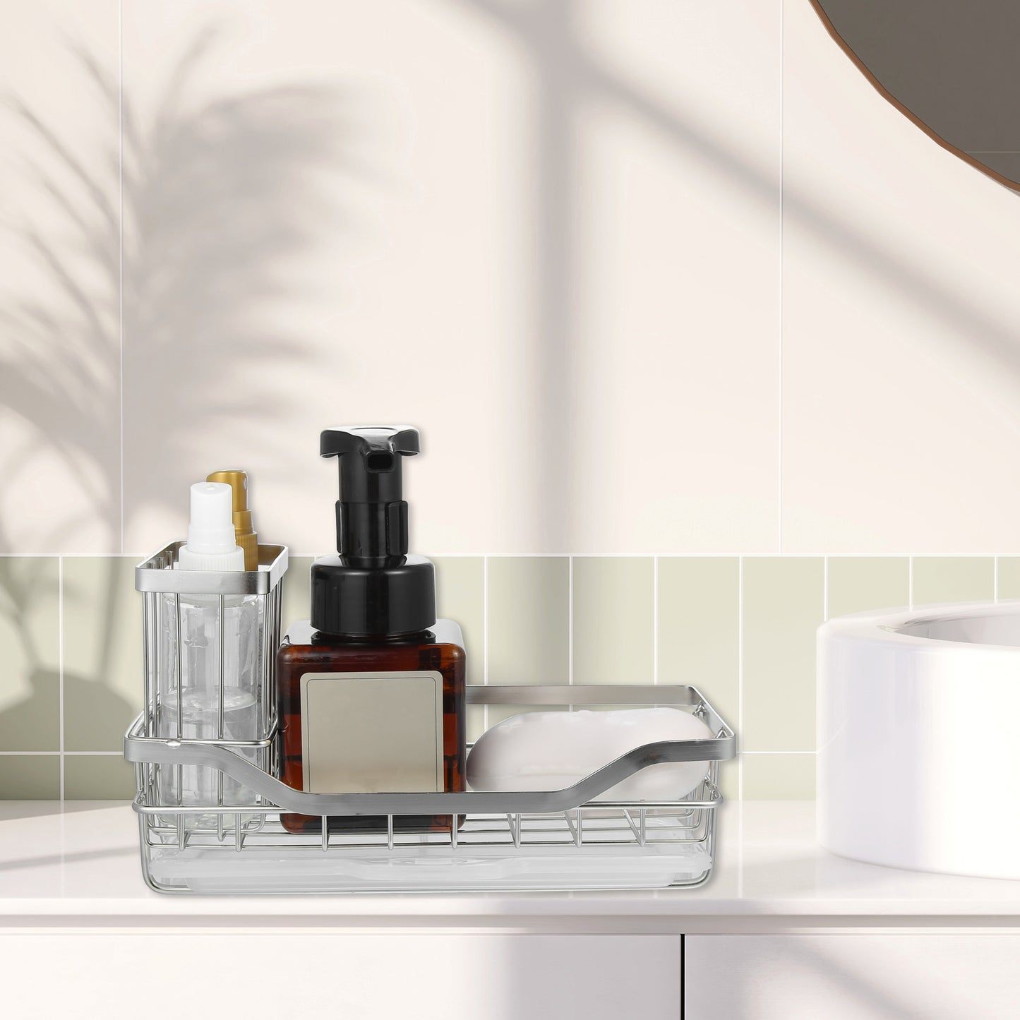 Stainless Steel Sink Caddy Organizer Brush Holder for Bathroom 8.31"x3.58"x2.36" Silver Tone