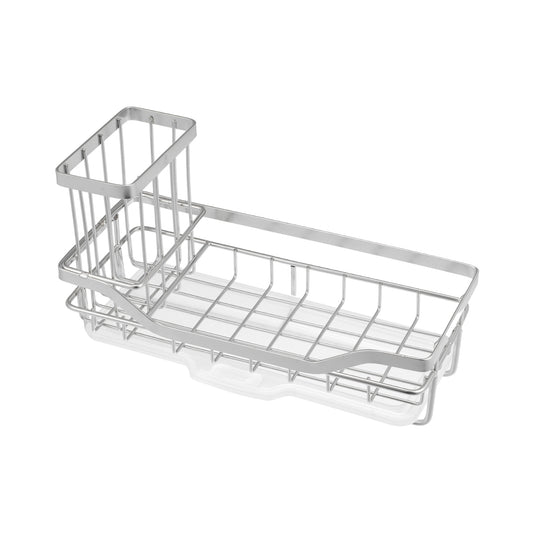 Stainless Steel Sink Caddy Organizer Brush Holder for Bathroom 8.31"x3.58"x2.36" Silver Tone