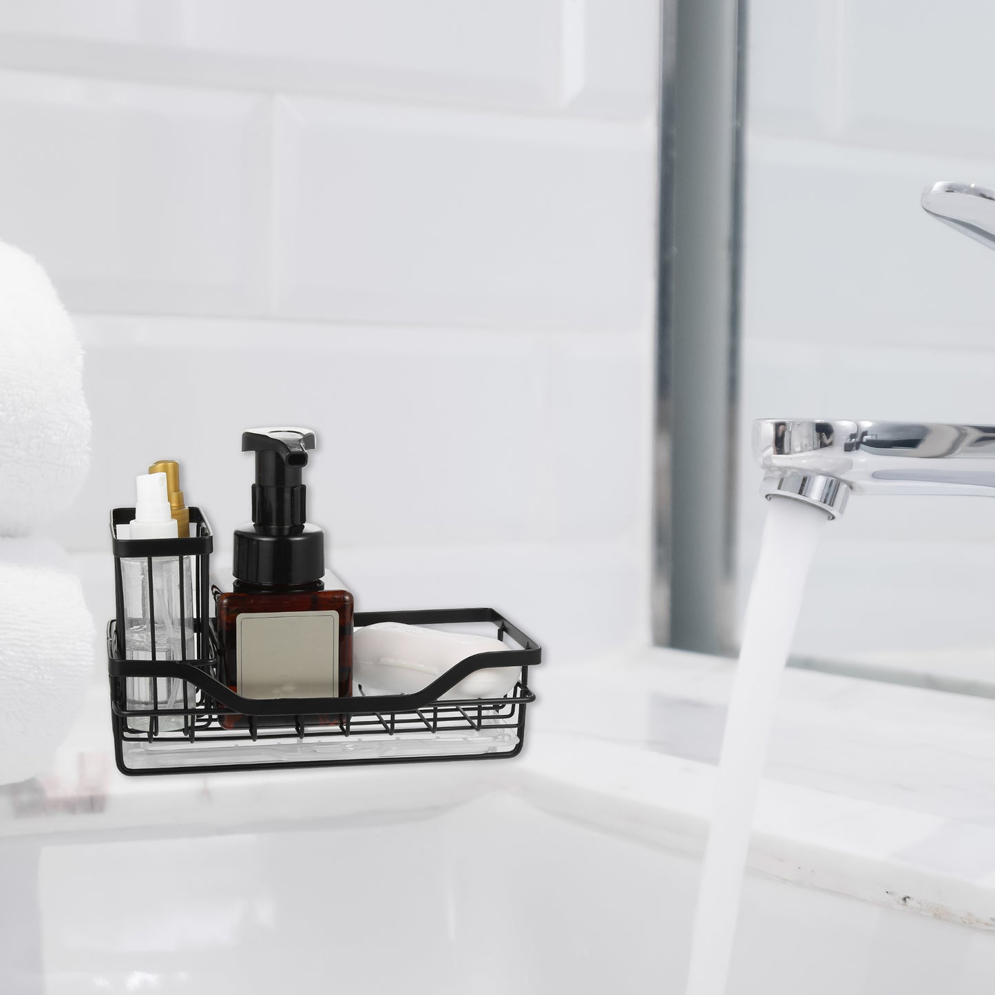 Stainless Steel Sink Caddy Organizer Brush Holder for Bathroom 8.31"x3.58"x2.36" Black