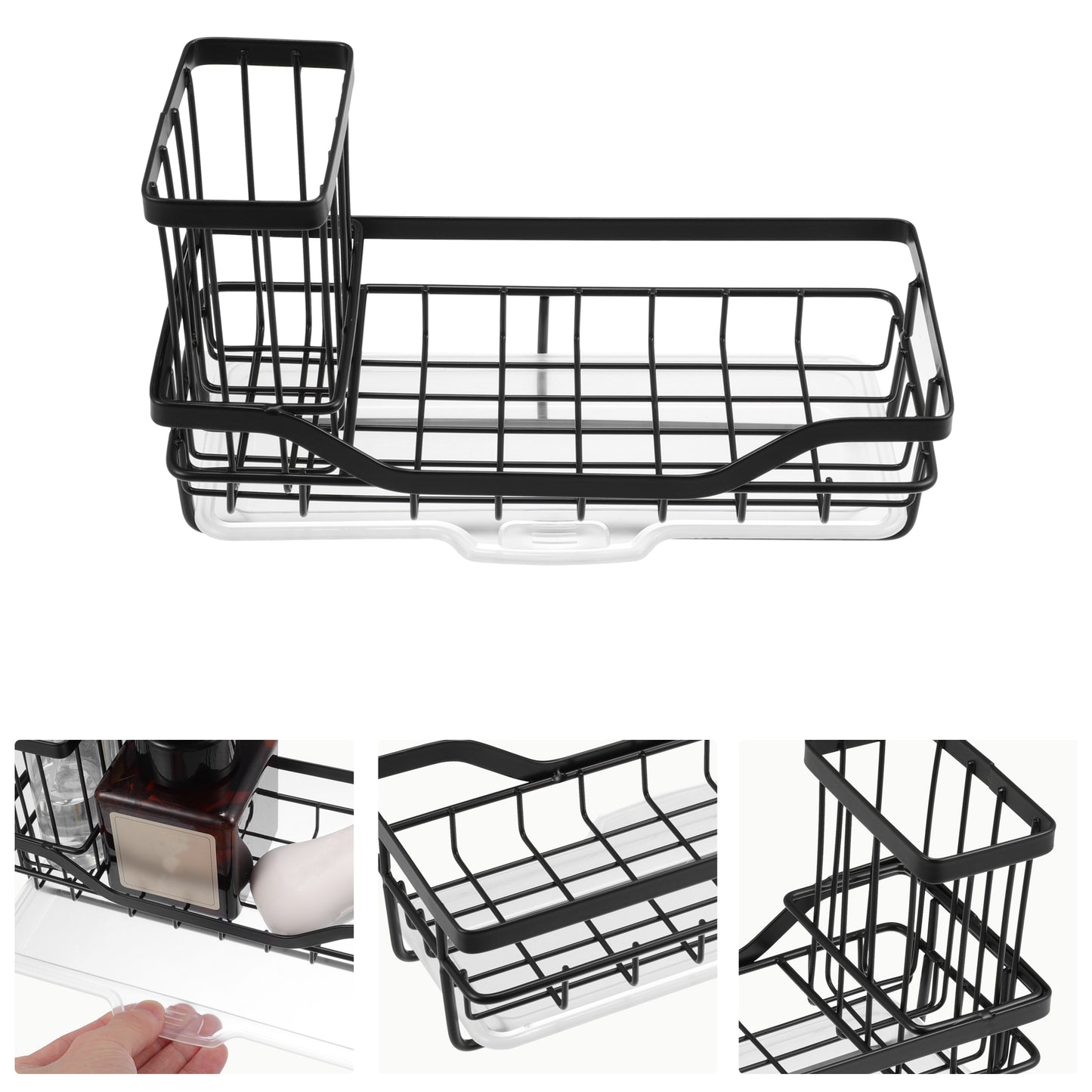 Stainless Steel Sink Caddy Organizer Brush Holder for Bathroom 8.31"x3.58"x2.36" Black