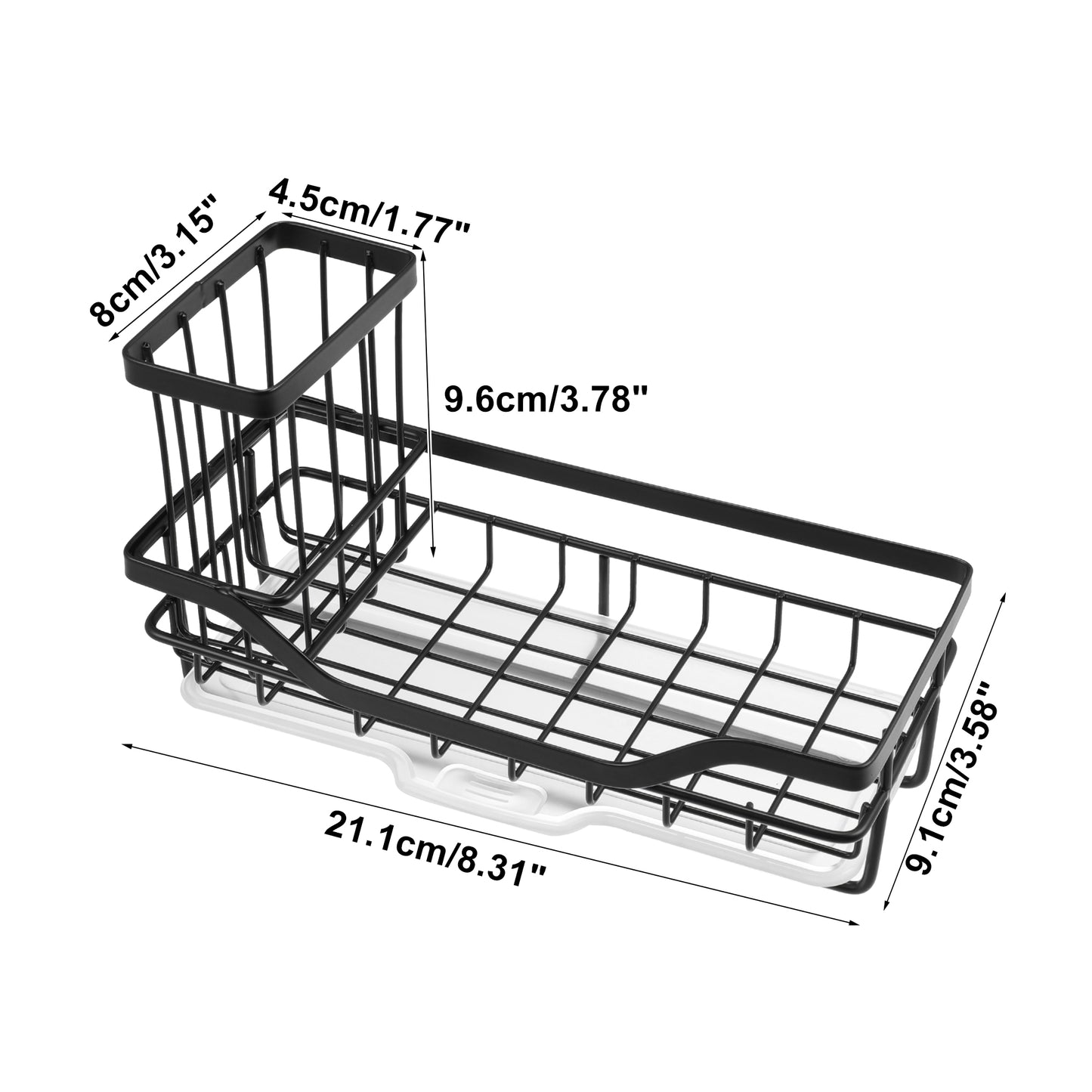 Stainless Steel Sink Caddy Organizer Brush Holder for Bathroom 8.31"x3.58"x2.36" Black