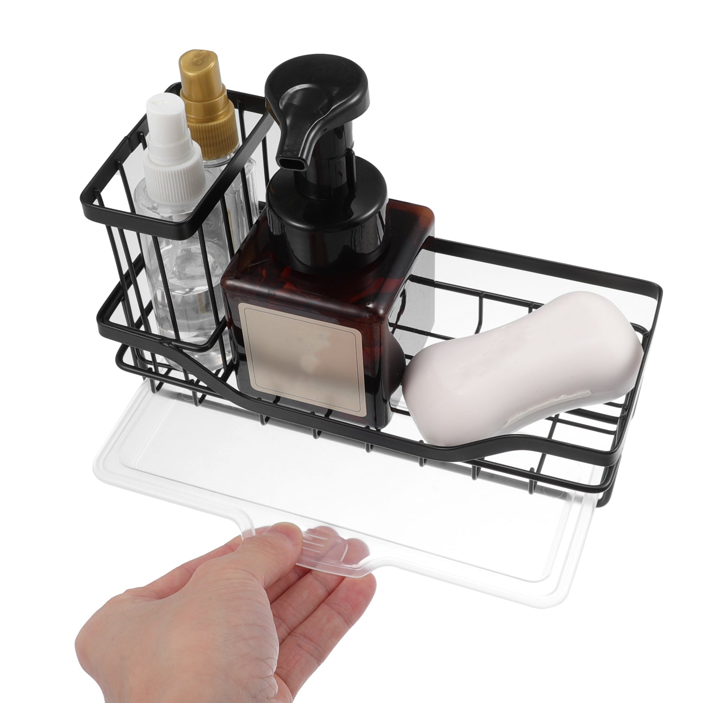 Stainless Steel Sink Caddy Organizer Brush Holder for Bathroom 8.31"x3.58"x2.36" Black