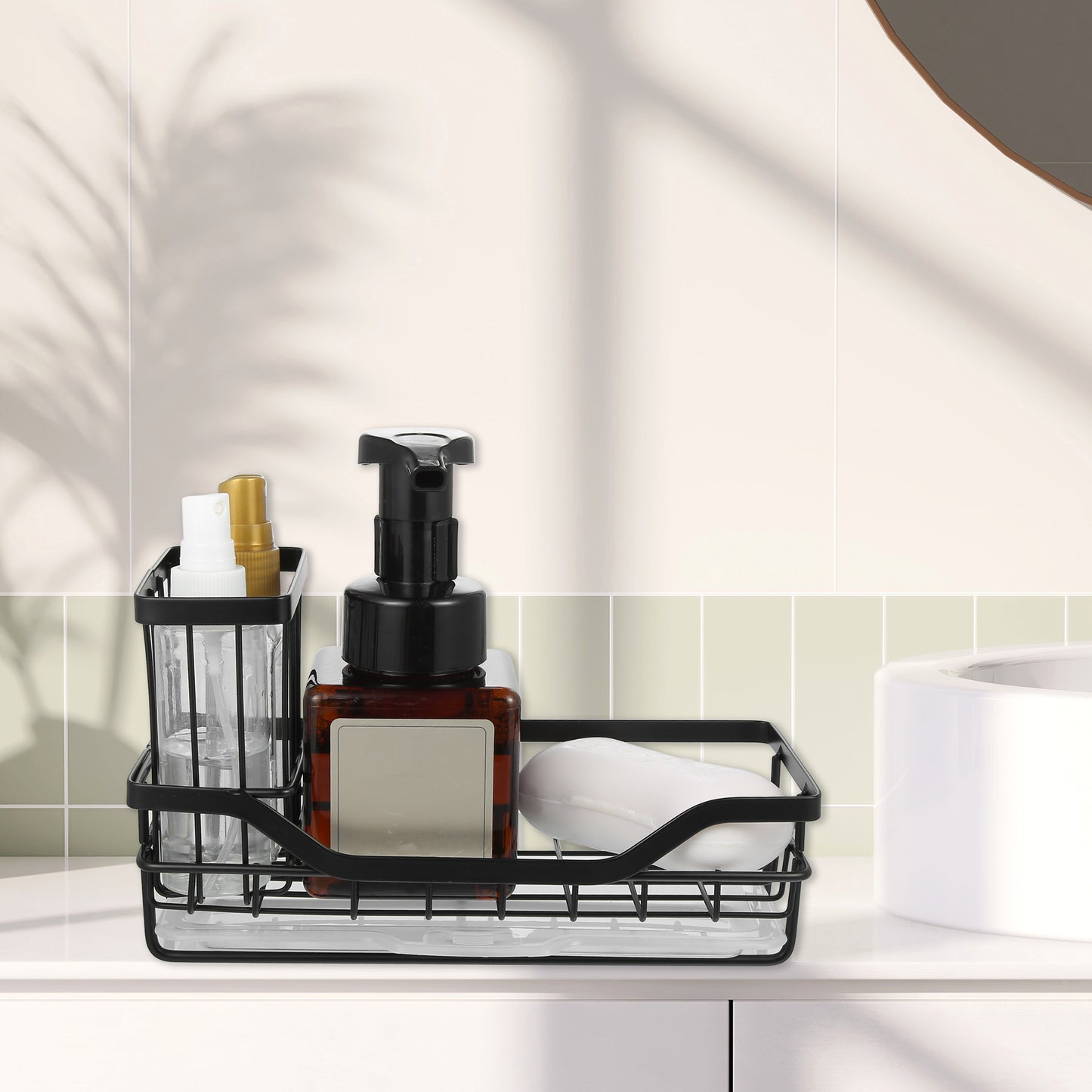 Stainless Steel Sink Caddy Organizer Brush Holder for Bathroom 8.31"x3.58"x2.36" Black