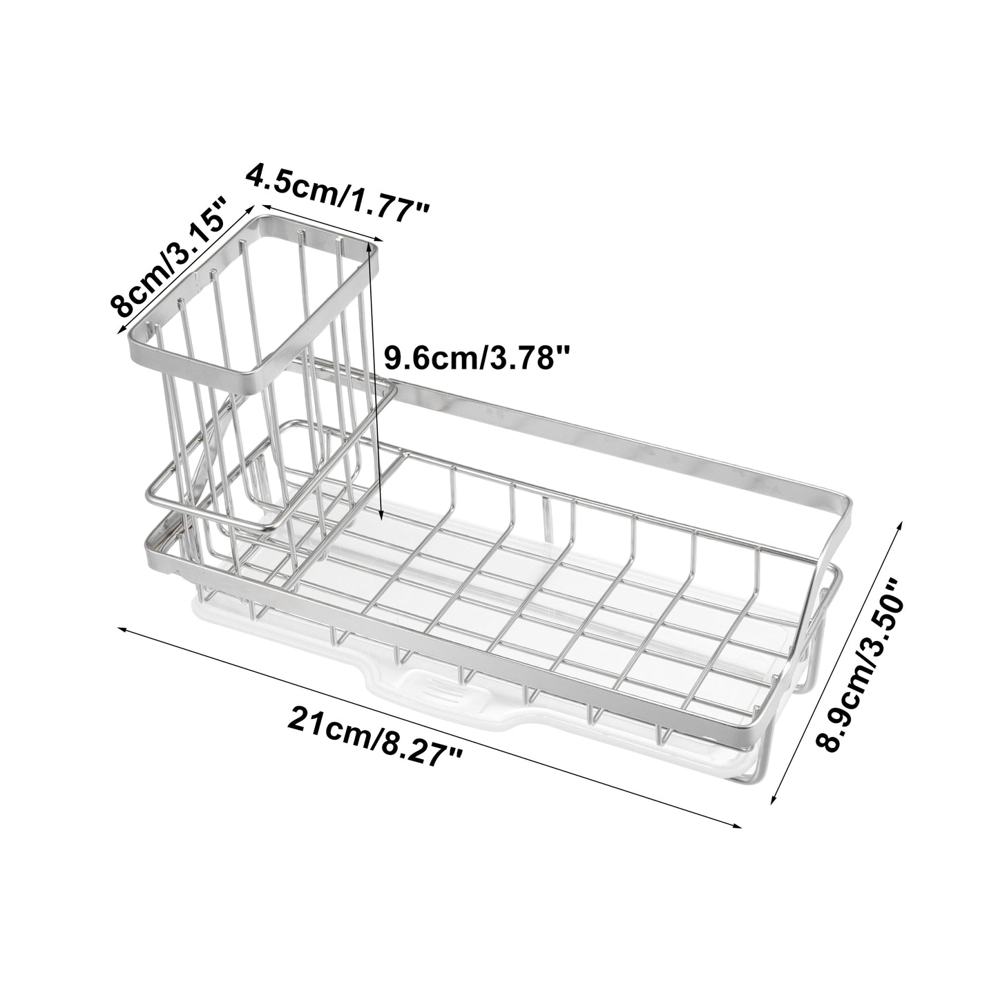 Organizador de fregadero de acero inoxidable con soporte para cepillos de baño, 21,8 x 8,9 x 6,4 cm, tono plateado