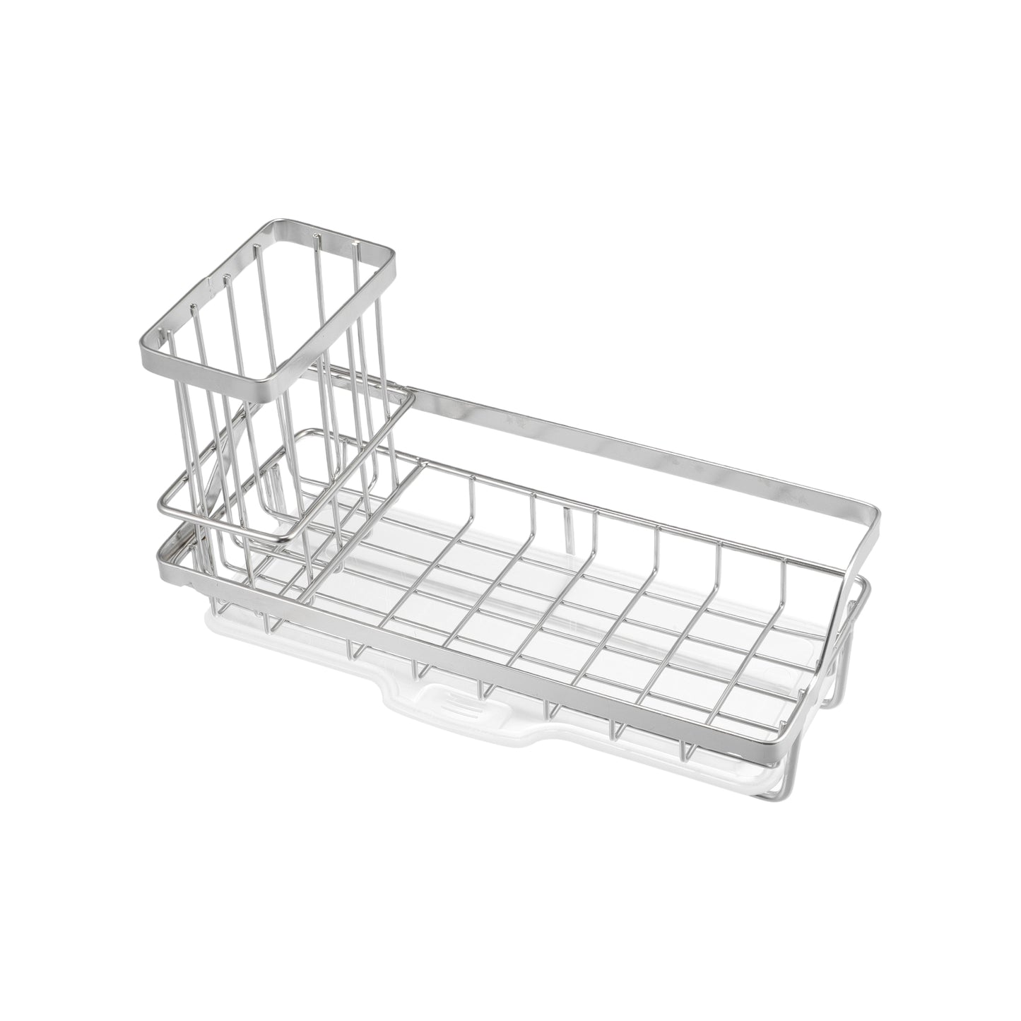 Organizador de fregadero de acero inoxidable con soporte para cepillos de baño, 21,8 x 8,9 x 6,4 cm, tono plateado
