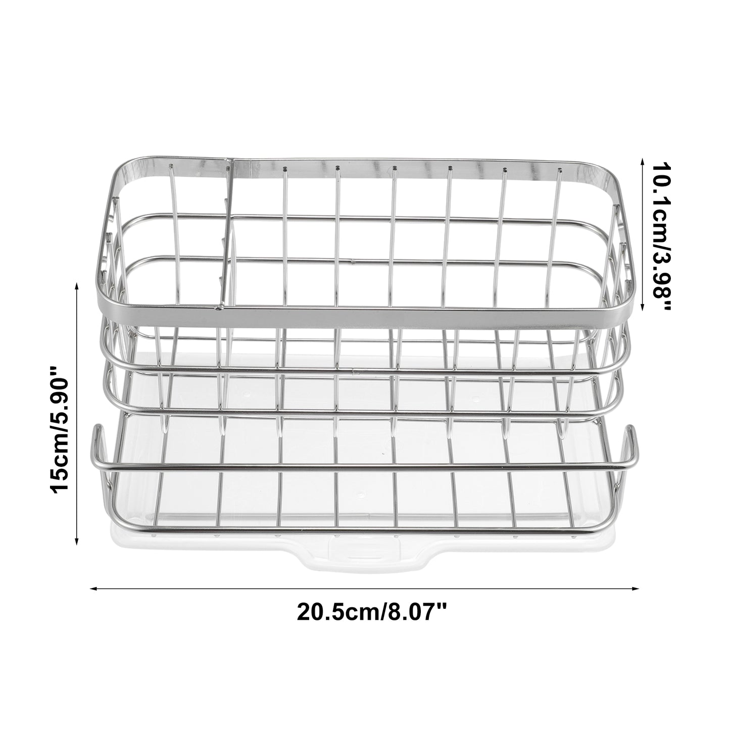 Stainless Steel Sink Caddy Organizer Brush Holder for Bathroom, 8.07"x5.90"x3.98" Silver Tone