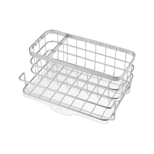 Stainless Steel Sink Caddy Organizer Brush Holder for Bathroom, 8.07"x5.90"x3.98" Silver Tone