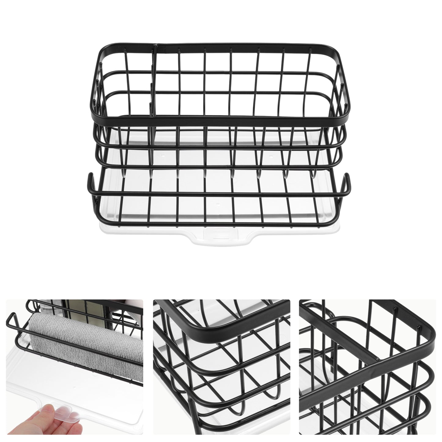 Stainless Steel Sink Caddy Organizer Brush Holder for Bathroom, 8.07"x5.90"x3.98" Black