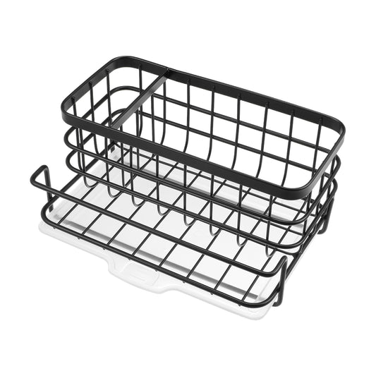 Stainless Steel Sink Caddy Organizer Brush Holder for Bathroom, 8.07"x5.90"x3.98" Black