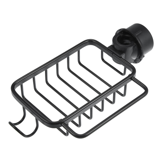 Sink Caddy Sponge Holder, Square Aluminum Faucets Caddy Organizer, 10.24"x5.71"x2.56" Black
