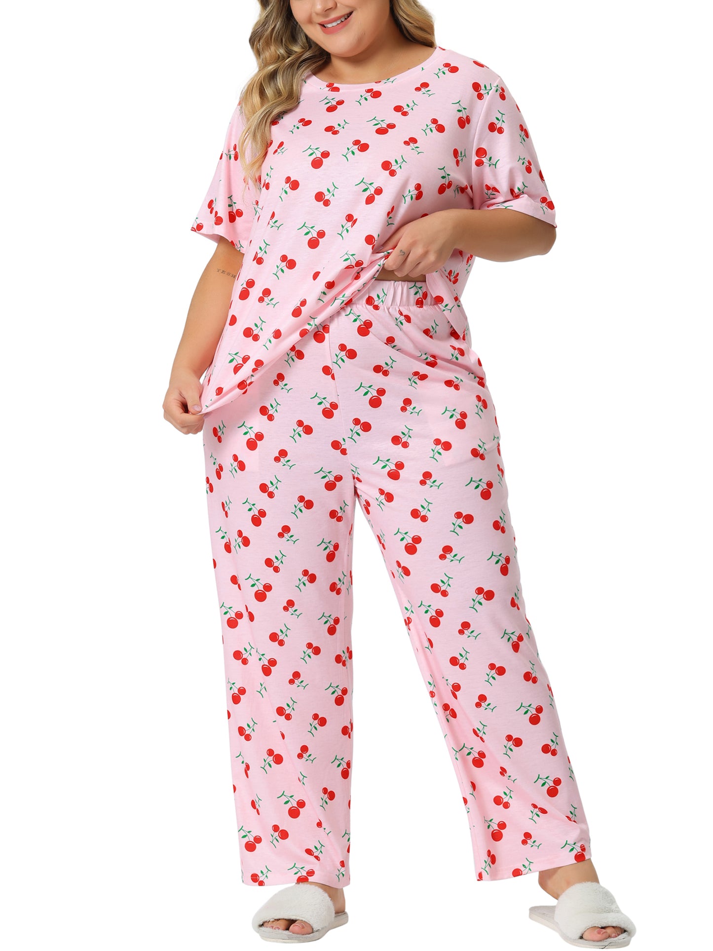 Conjunto de pijama de talla grande para mujer, ropa de dormir, tops y pantalones, conjuntos de pijama para estar en casa, conjuntos de pijama estampados