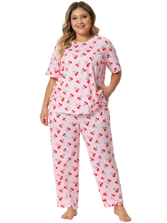 Conjunto de pijama de talla grande para mujer, ropa de dormir, tops y pantalones, conjuntos de pijama para estar en casa, conjuntos de pijama estampados
