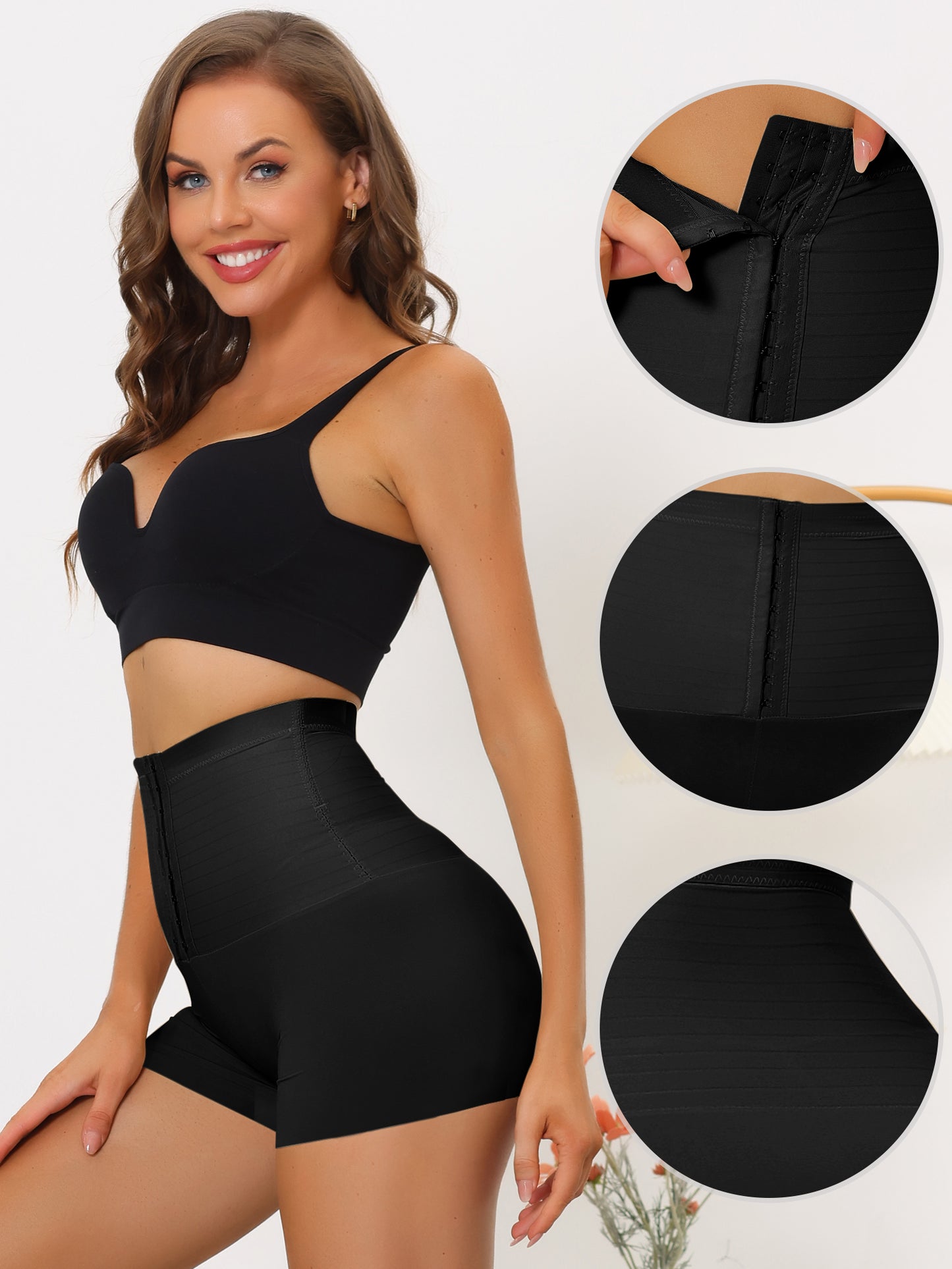 Shorty gainant taille haute pour femme avec fermeture à crochets
