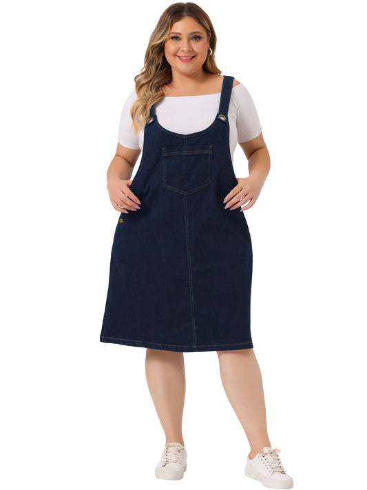 Women's Plus Size Denim Overalls Dress Suspenders Skirt Jumper Dresses Jean Overall Bib Dress