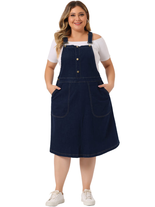 Women's Plus Size Denim Overall Dress Summer Suspender Straps Adjustable Jeans Bib Skirt