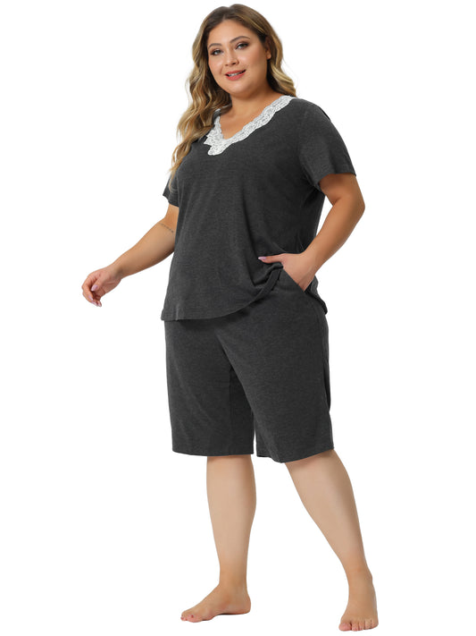 Women Plus Size Pajamas Set Short Sleeve Top and Pants Sleepwear Pajamas Lounge Set