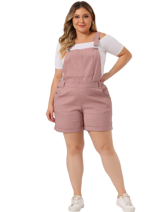Women Plus Size Overall Shorts Jumpsuit Roll Hem Pocket Jean Denim Overalls