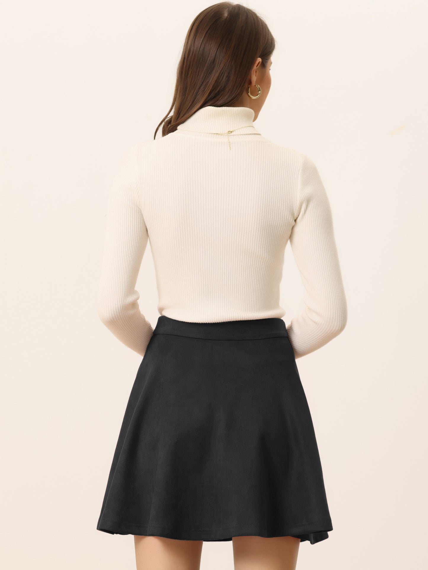 Women's Faux Suede Skirt Short Flared Mini Skater Skirt