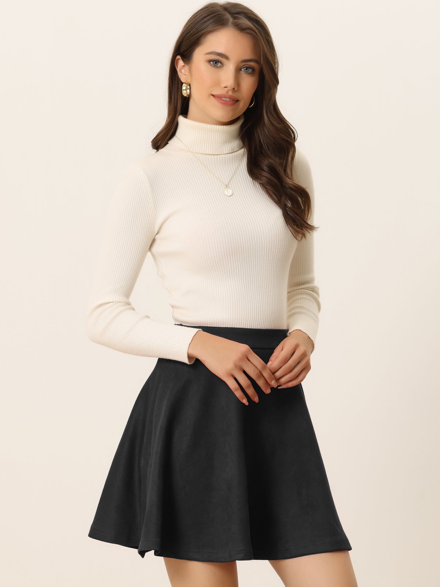 Women's Faux Suede Skirt Short Flared Mini Skater Skirt