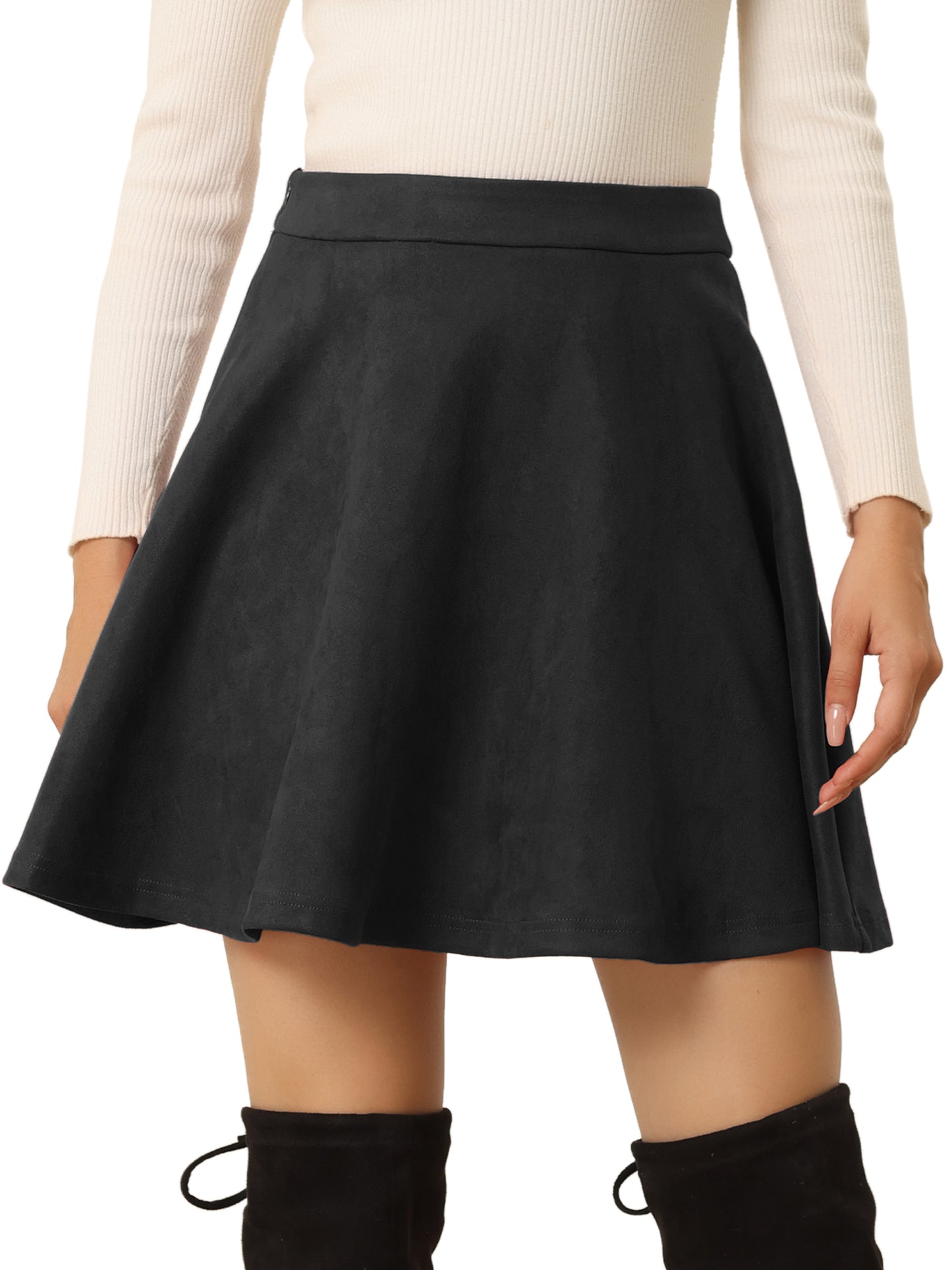 Women's Faux Suede Skirt Short Flared Mini Skater Skirt