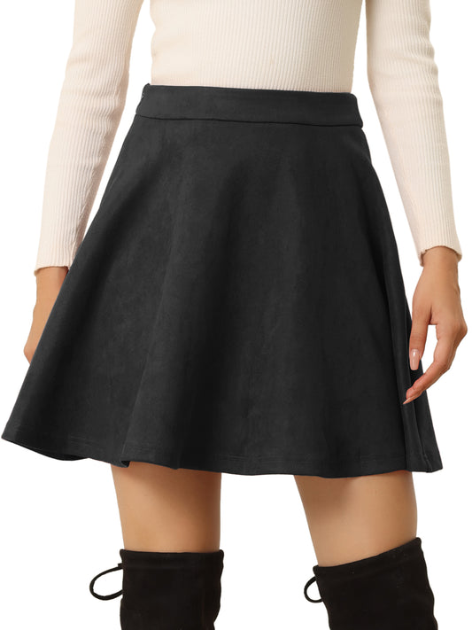 Women's Faux Suede Skirt Short Flared Mini Skater Skirt
