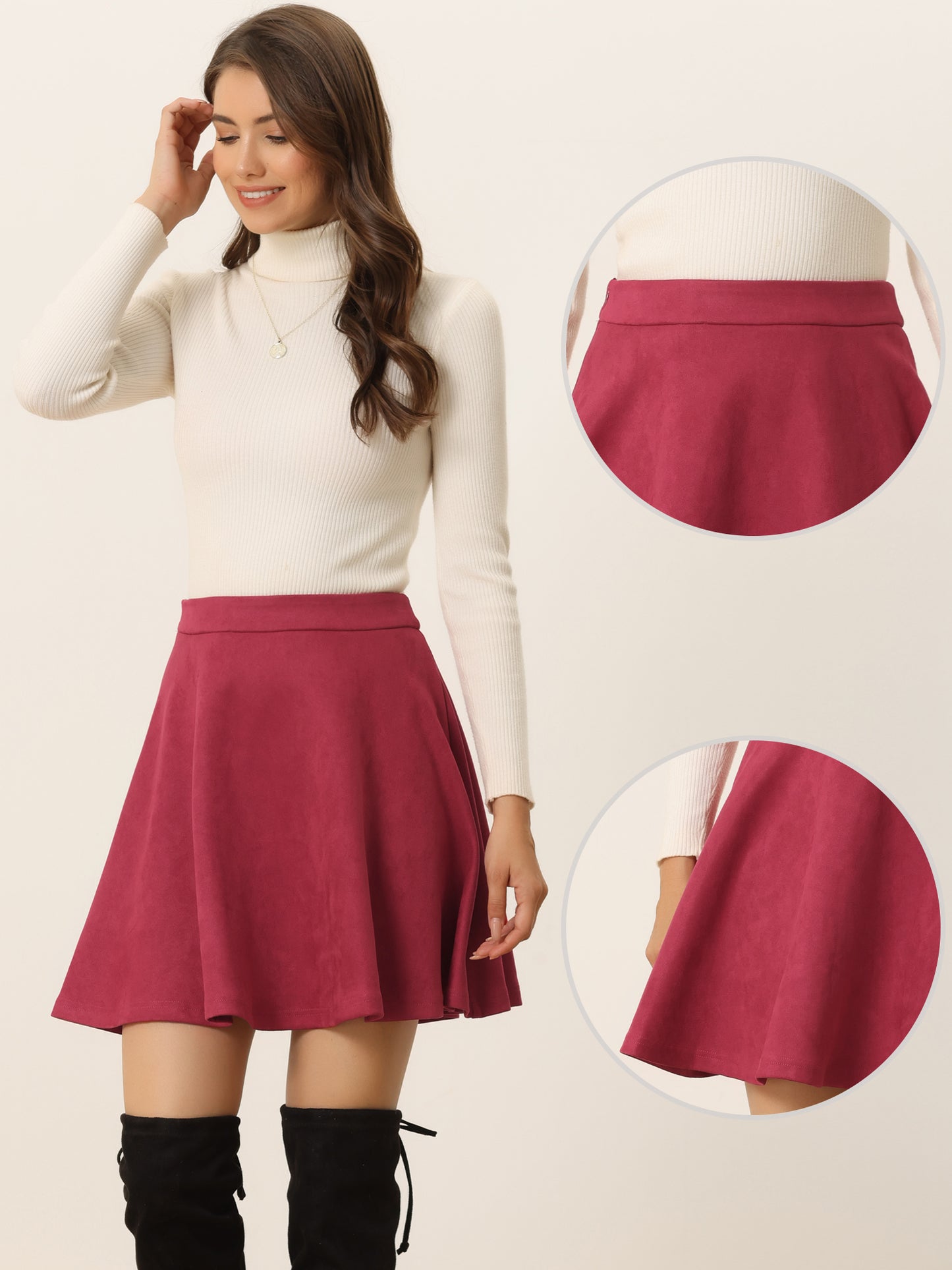 Women's Faux Suede Skirt Short Flared Mini Skater Skirt