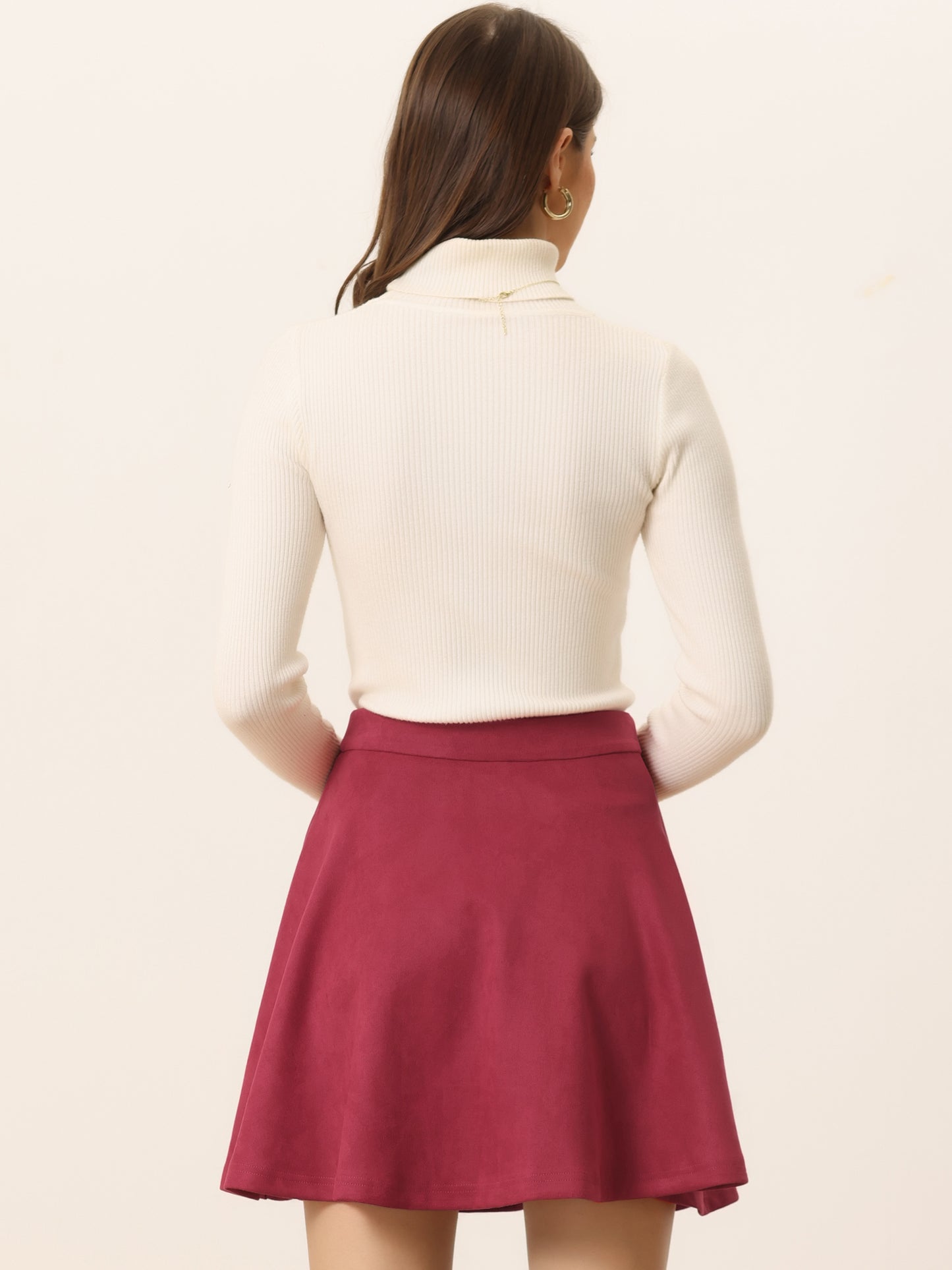 Women's Faux Suede Skirt Short Flared Mini Skater Skirt