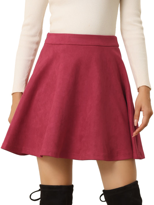 Women's Faux Suede Skirt Short Flared Mini Skater Skirt