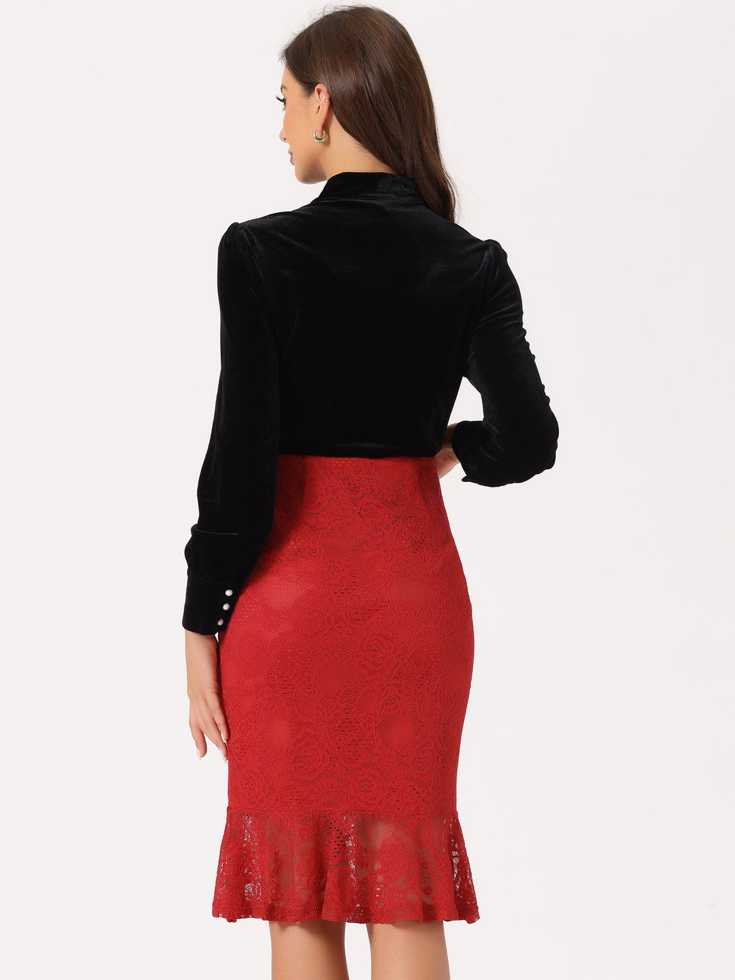 Women's Elegant Work Knee Length Bodycon Fishtail Lace Pencil Skirt