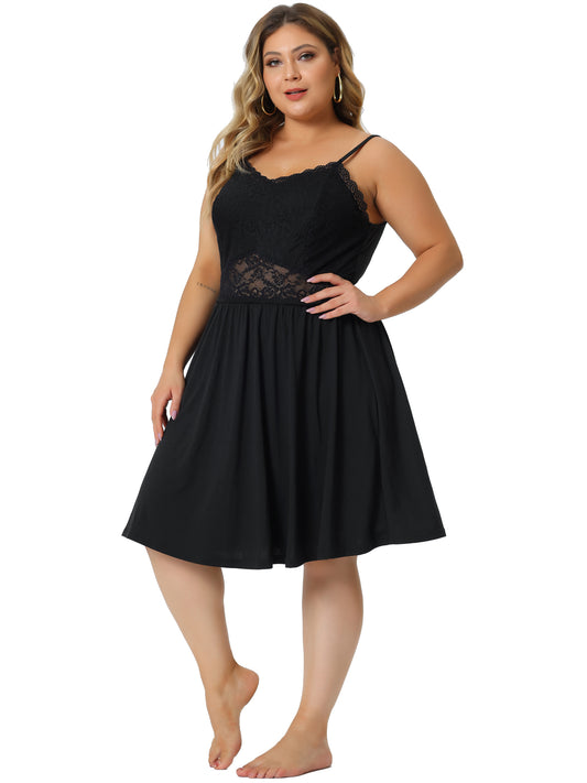 Women's Plus Size Nightgown V Neck Lace Chemise Sexy Cami Sleepwear Lace Nightdress
