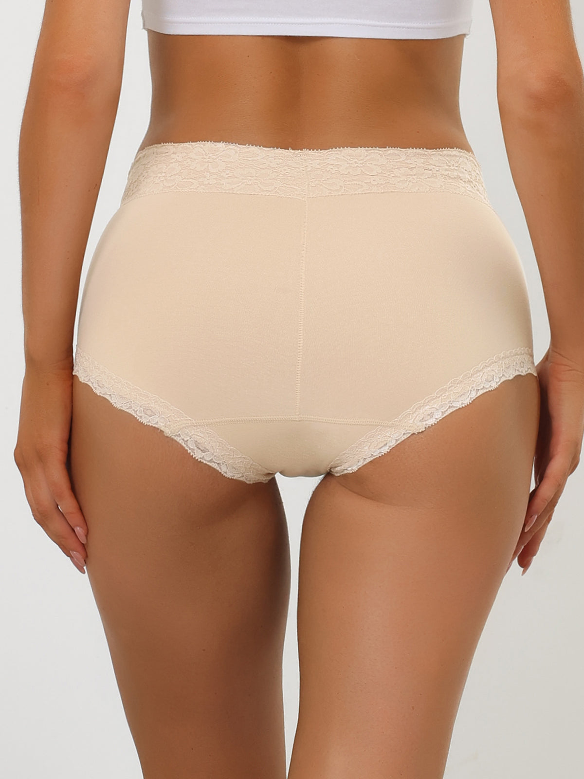 [PACK SALES] Women's 5 Pieces Cotton Underwear High-Rise Lace Trim Full Coverage Brief