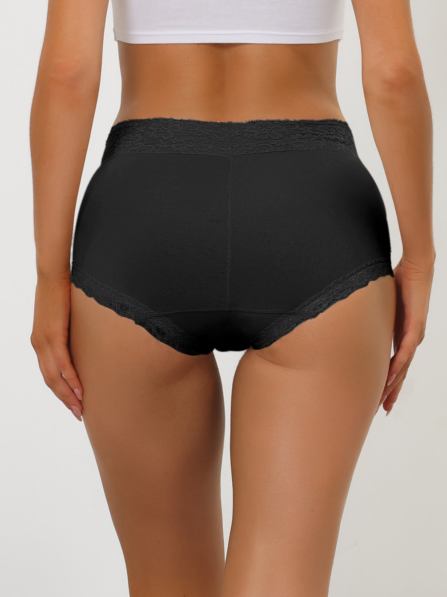 [PACK SALES] Women's 2 Pieces Cotton Underwear High-Rise Lace Trim Full Coverage Brief
