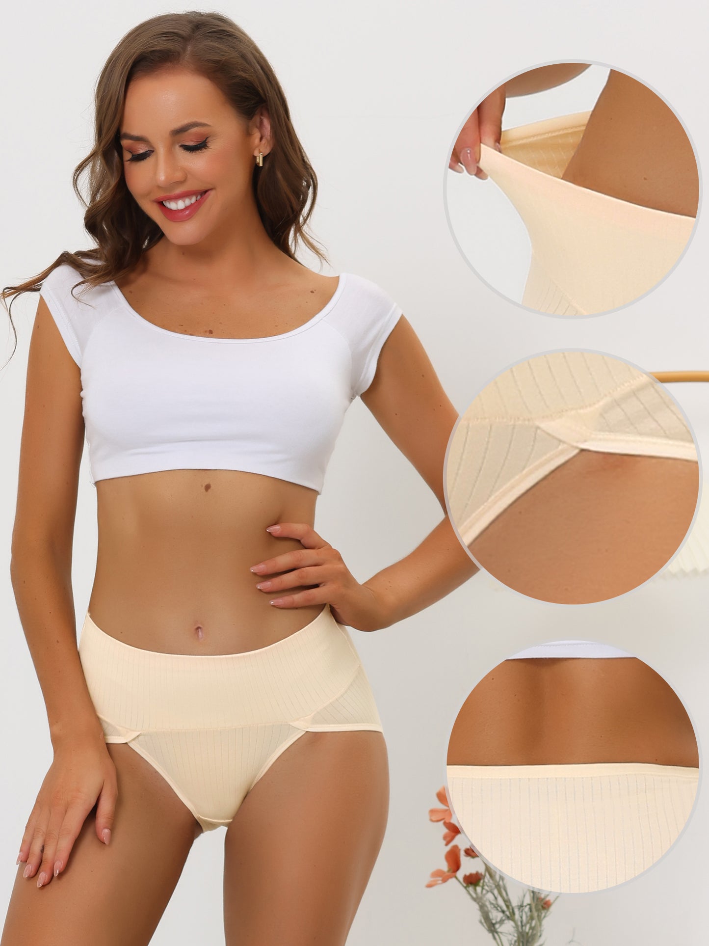 Braguita de cintura alta acanalada de corte alto para mujer (disponible en tallas grandes)