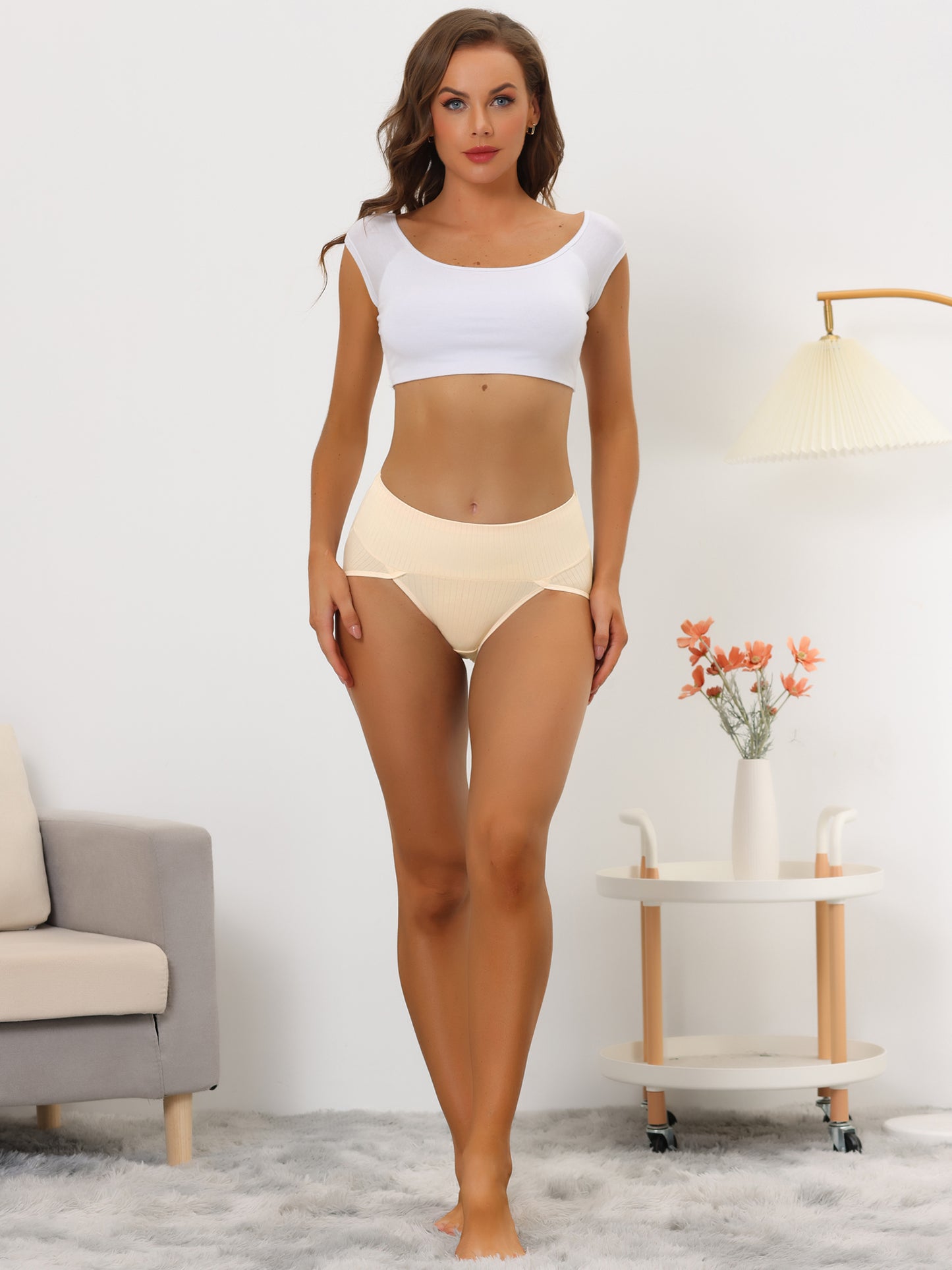Braguita de cintura alta acanalada de corte alto para mujer (disponible en tallas grandes)