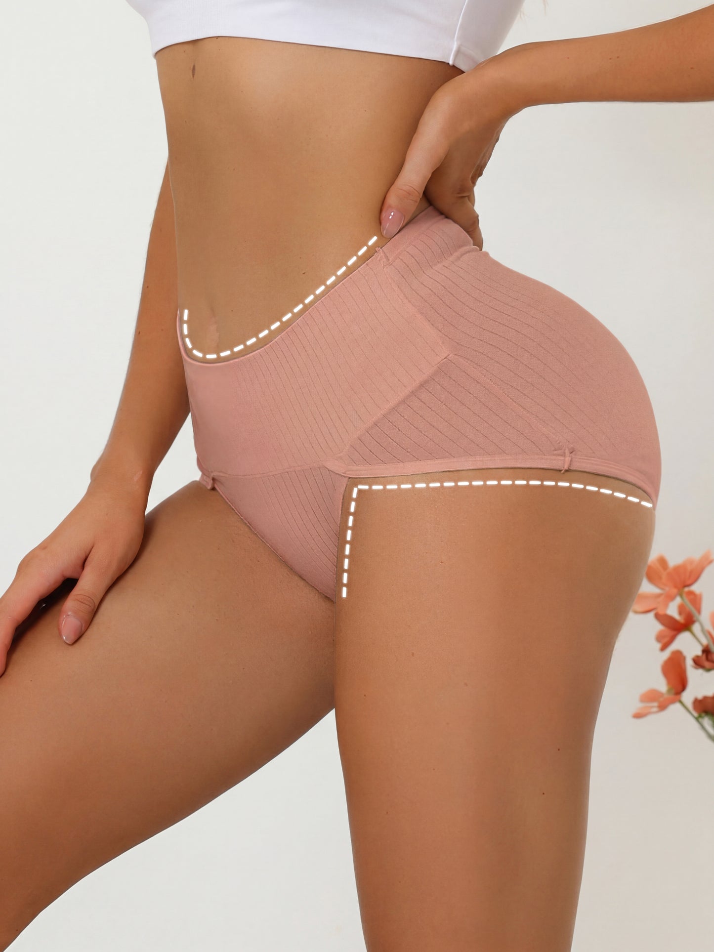 [PACK SALES] Women's 2 Pieces Hi-Cut Ribbed High Waist Underwear