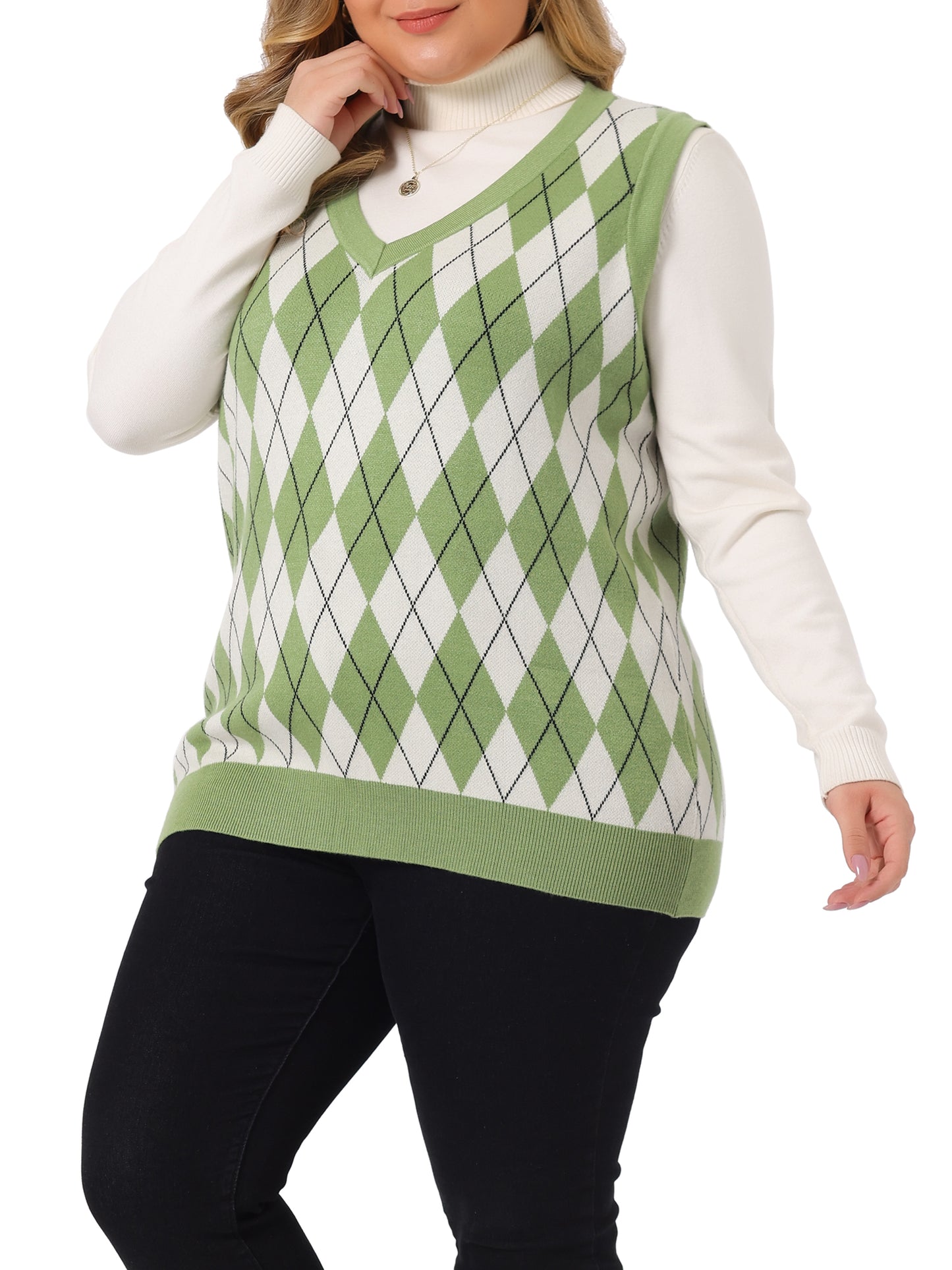 Women Plus Size Sweater Vest Plaid Cable Knit Sleeveless Pullover Crop Top Sweater Vest