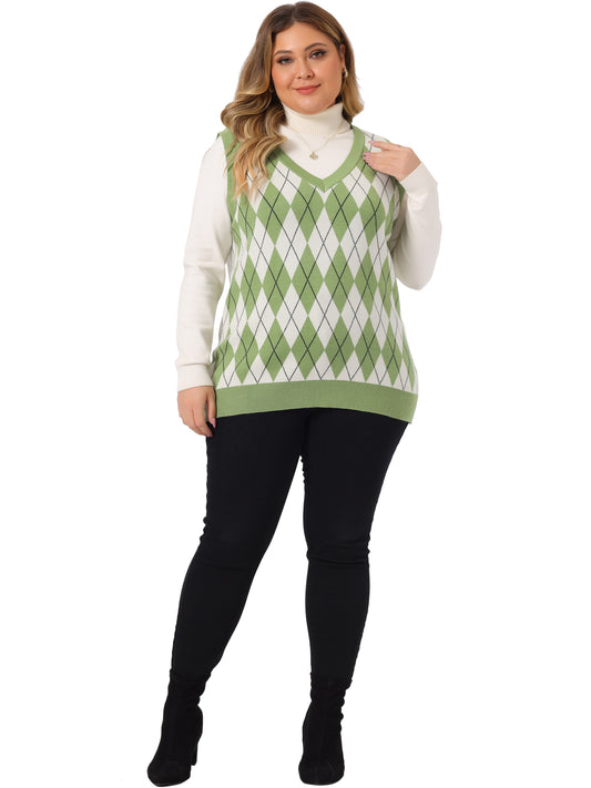 Women Plus Size Sweater Vest Plaid Cable Knit Sleeveless Pullover Crop Top Sweater Vest