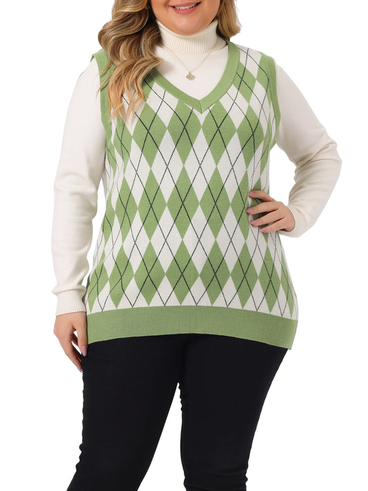 Women Plus Size Sweater Vest Plaid Cable Knit Sleeveless Pullover Crop Top Sweater Vest