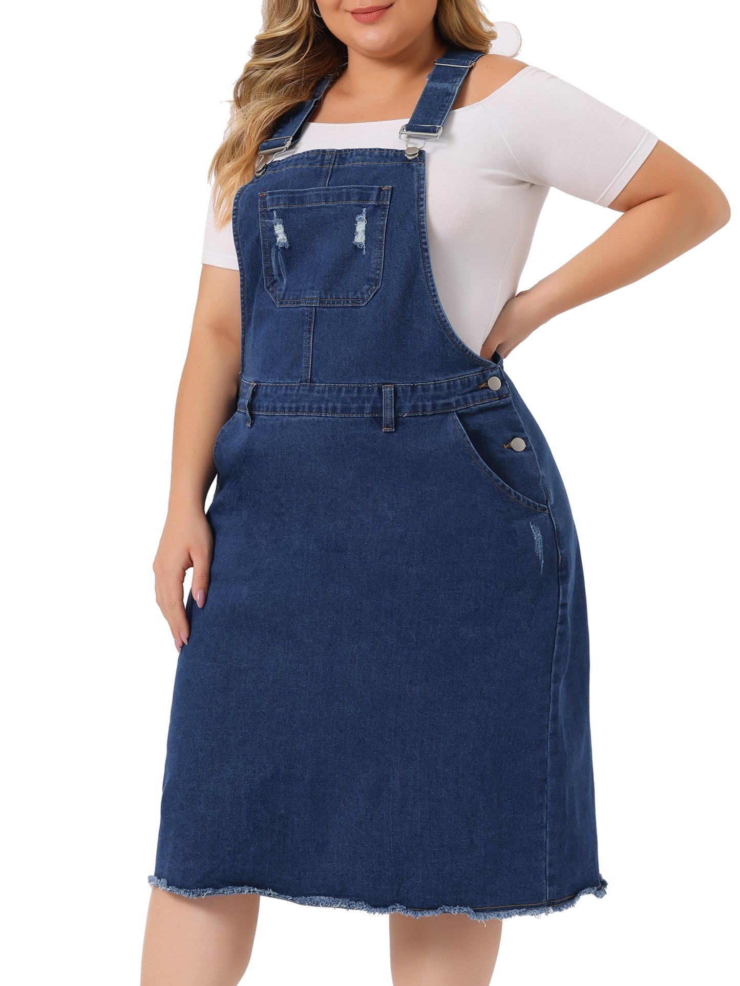 Women's Plus Size Overalls Dresses Jean Skirt Distressed Racerback Suspender Denim Overall Dress