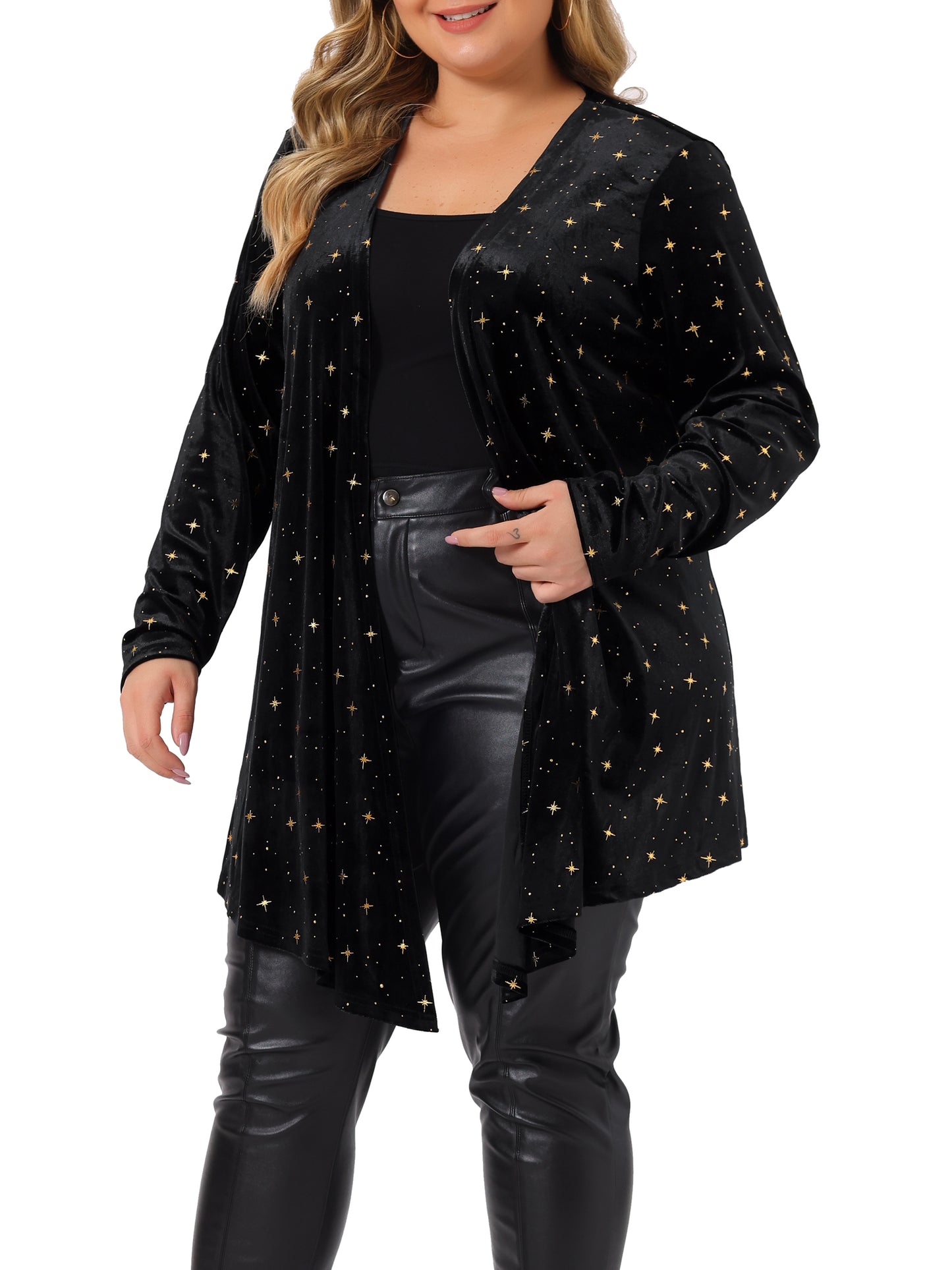 Women's Plus Size Cardigans Open Front Draped Shiny Retro Velvet Cardigan