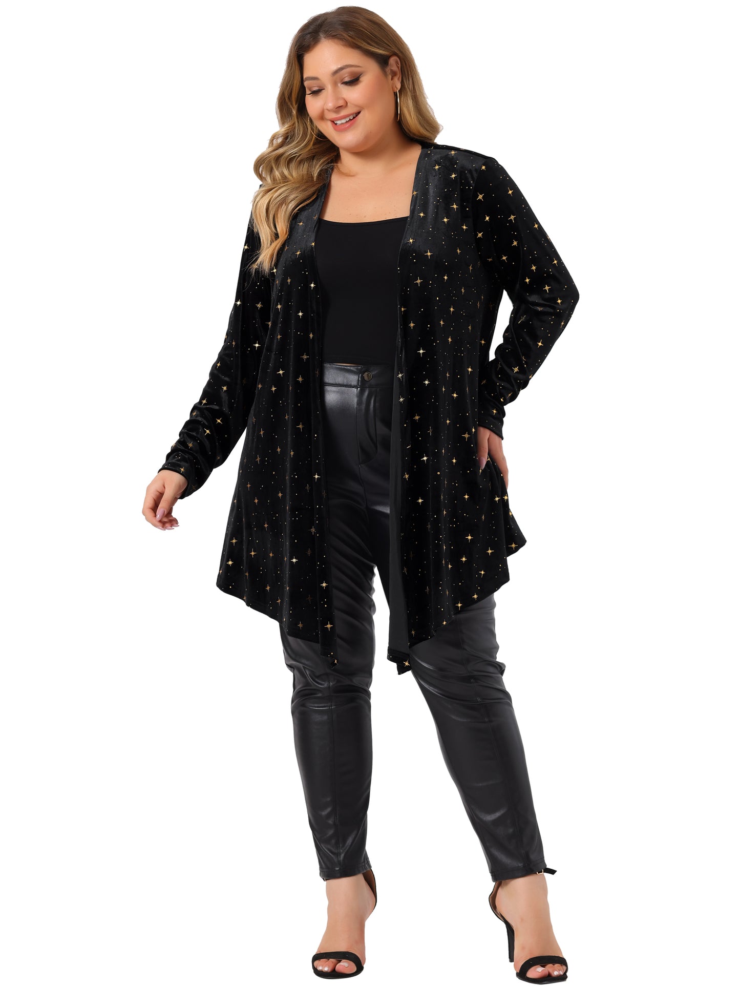 Women's Plus Size Cardigans Open Front Draped Shiny Retro Velvet Cardigan