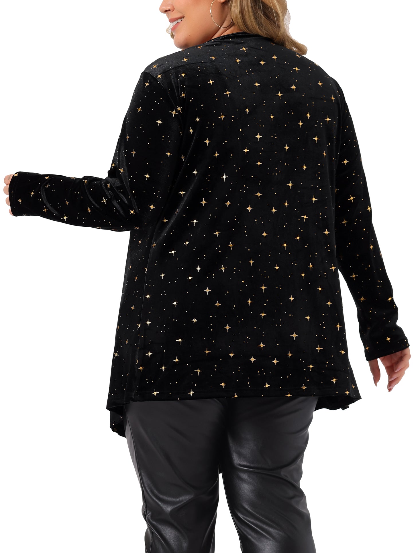 Women's Plus Size Cardigans Open Front Draped Shiny Retro Velvet Cardigan