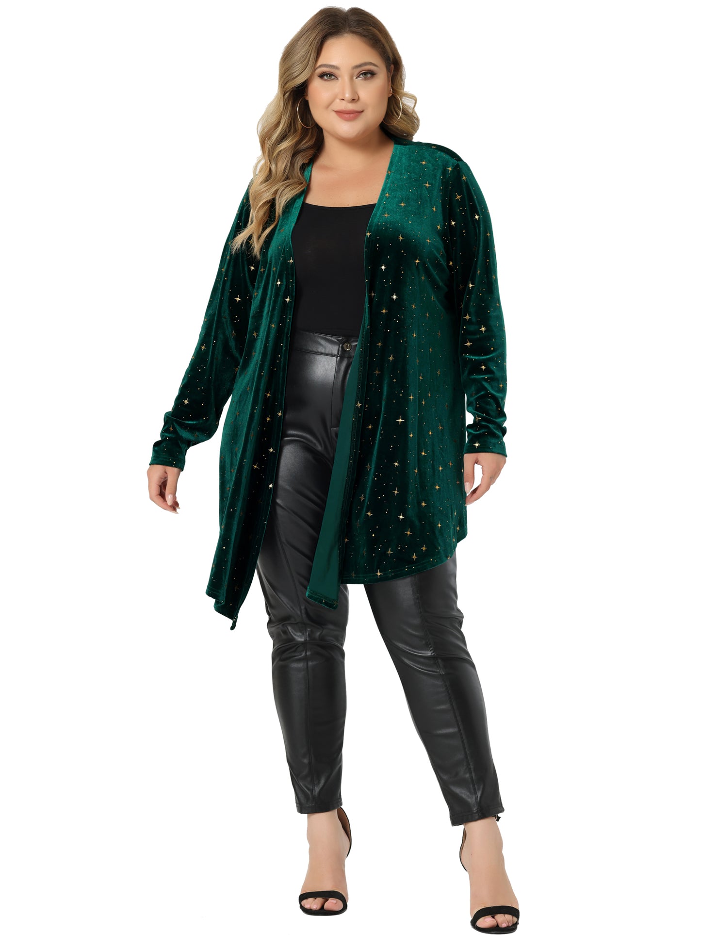 Women's Plus Size Cardigans Open Front Draped Shiny Retro Velvet Cardigan