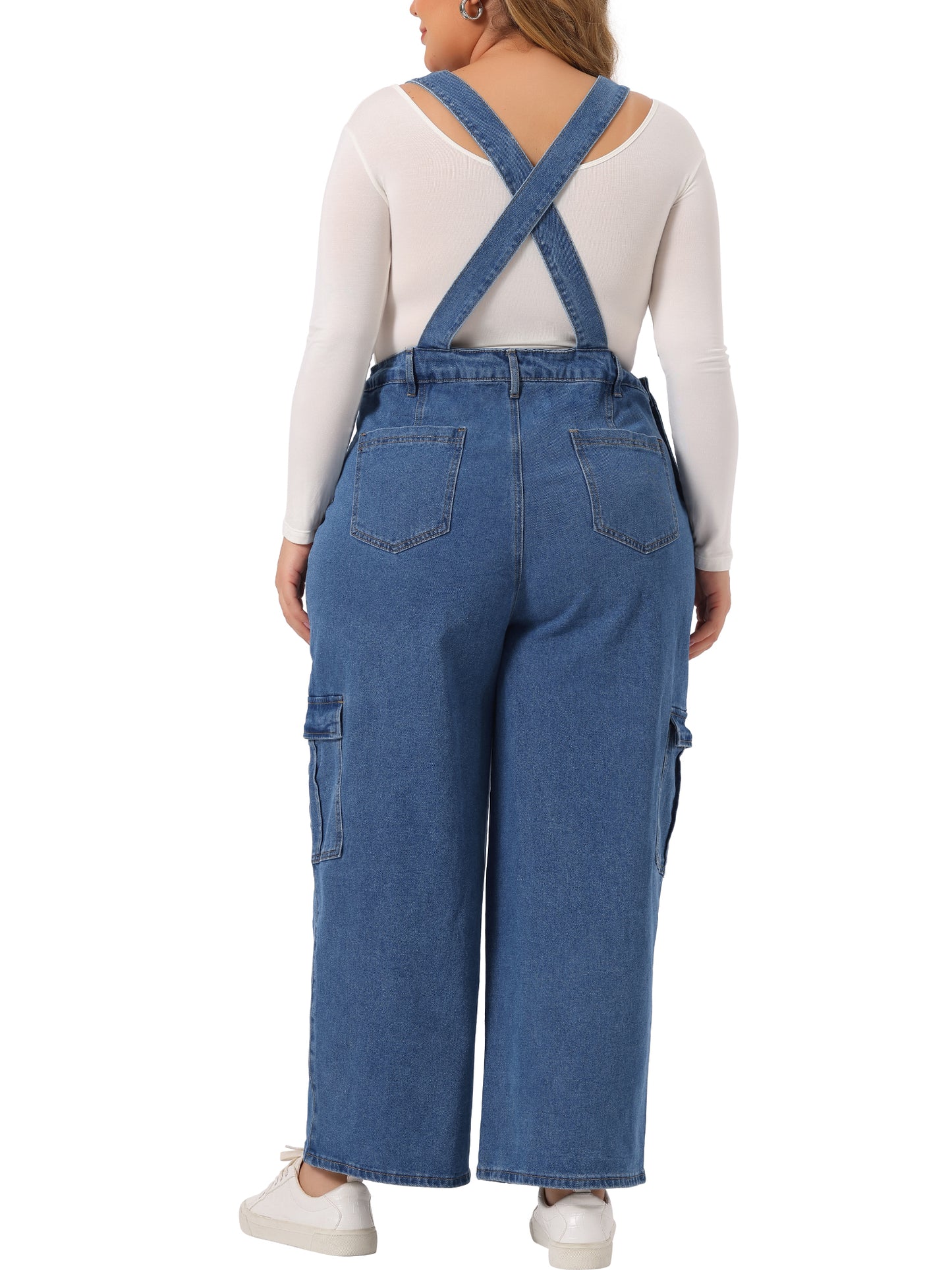 Women Plus Size Overalls Baggy Wide Leg Loose Bib Jeans Pockets Stretch Adjustable Rompers Jumpsuit