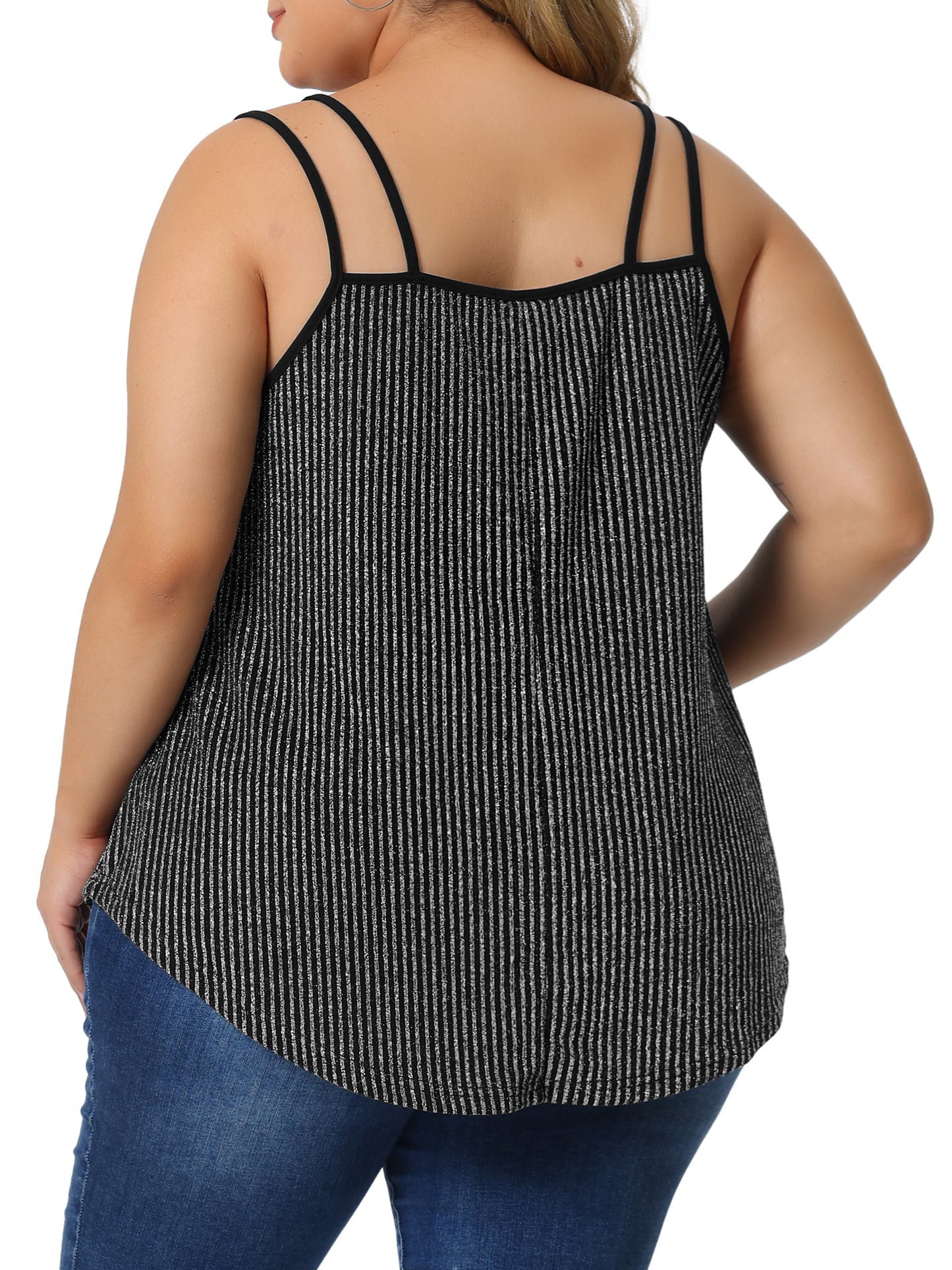 Women Plus Size Top Sleeveless V Neck Tank Cami Party Glitter Sparkle Top