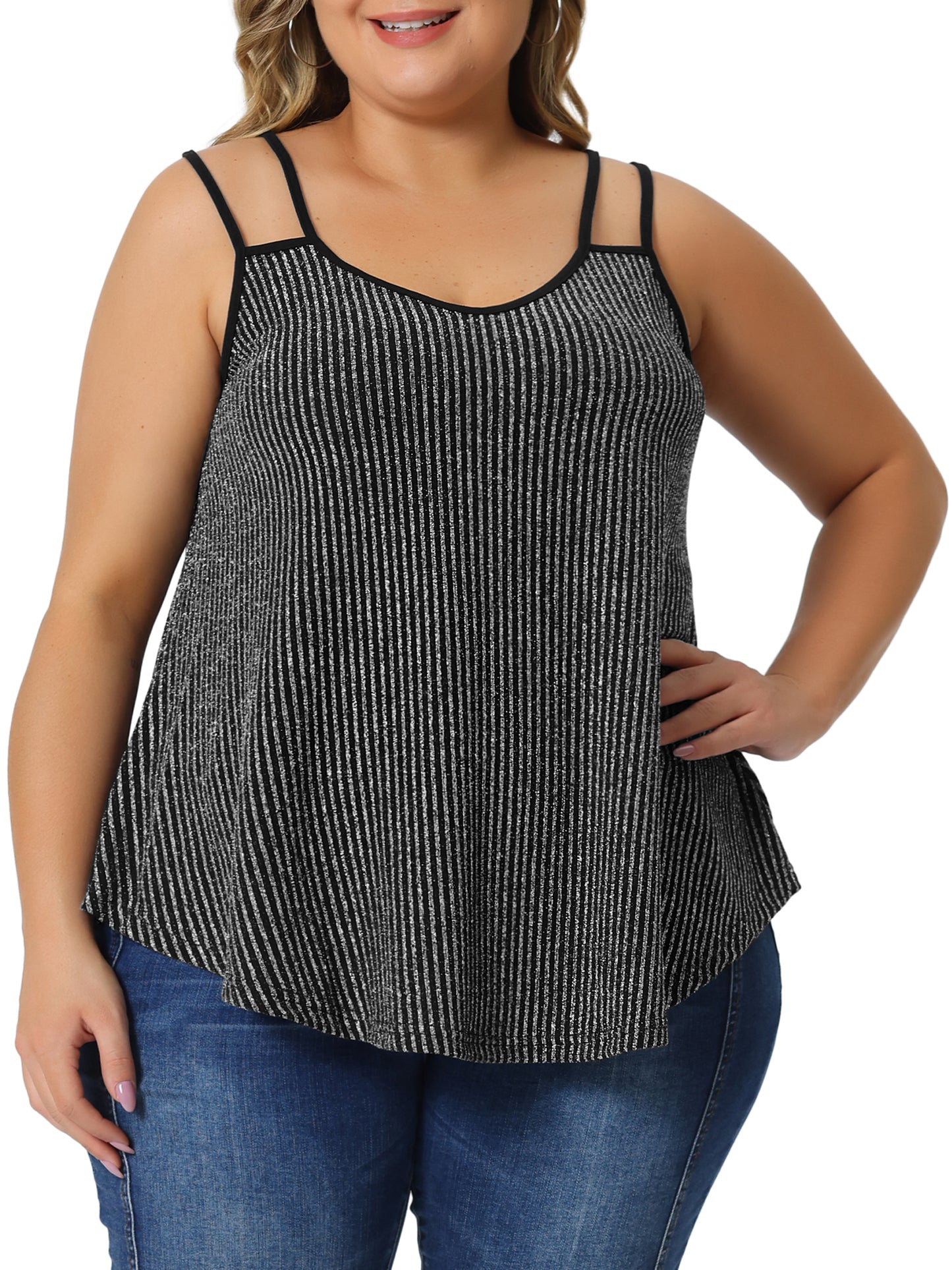 Women Plus Size Top Sleeveless V Neck Tank Cami Party Glitter Sparkle Top