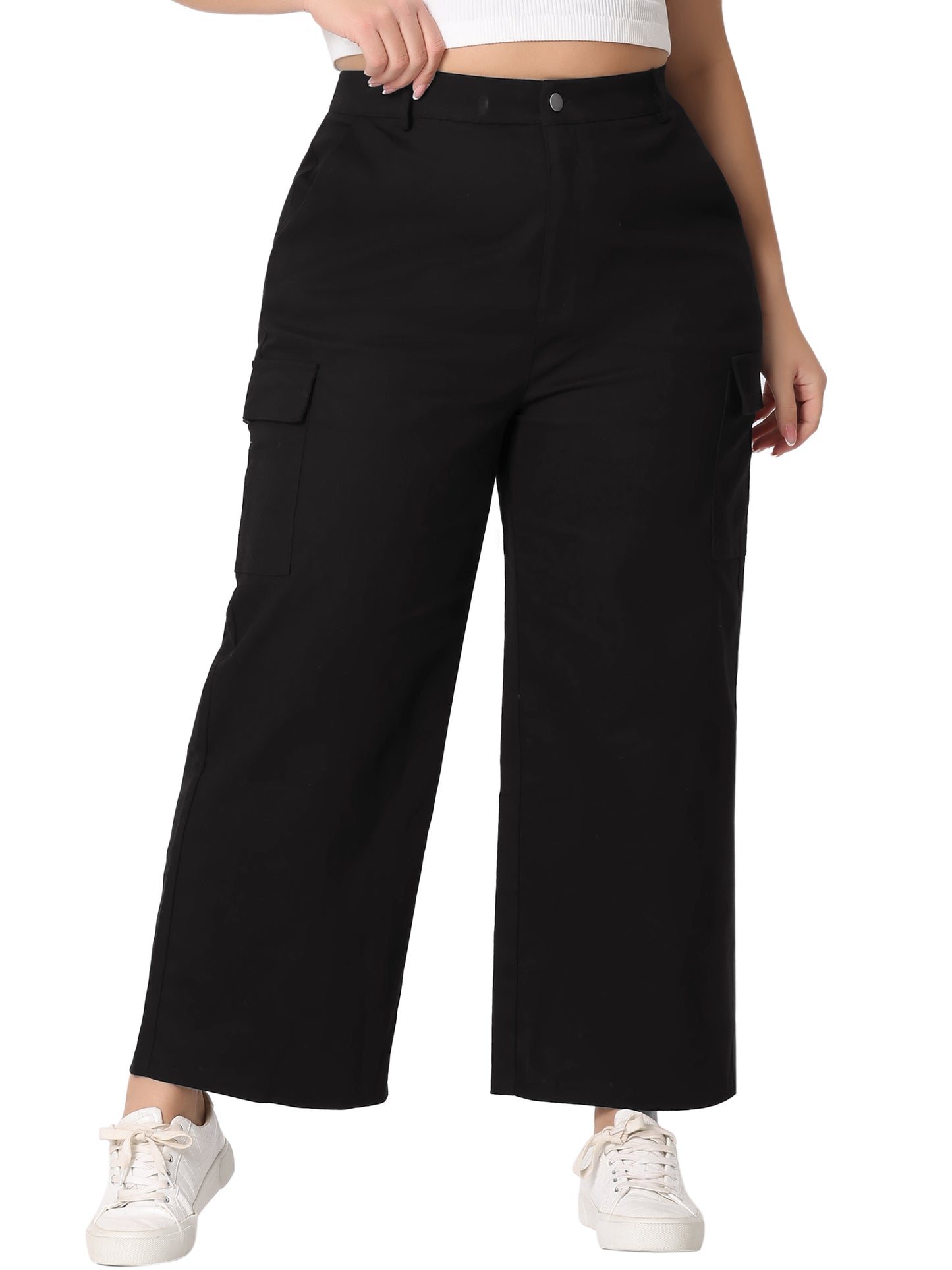 Women Plus Size Cargo Pants Elastic Waist with Pockets Workout Trousers