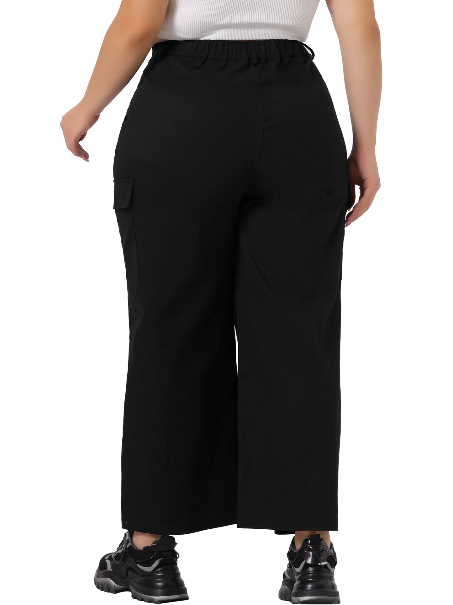 Women Plus Size Cargo Pants Elastic Waist with Pockets Workout Trousers
